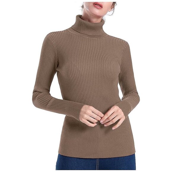 Women's Turtleneck Ribbed Long Sleeve Sweater Pullover Tops